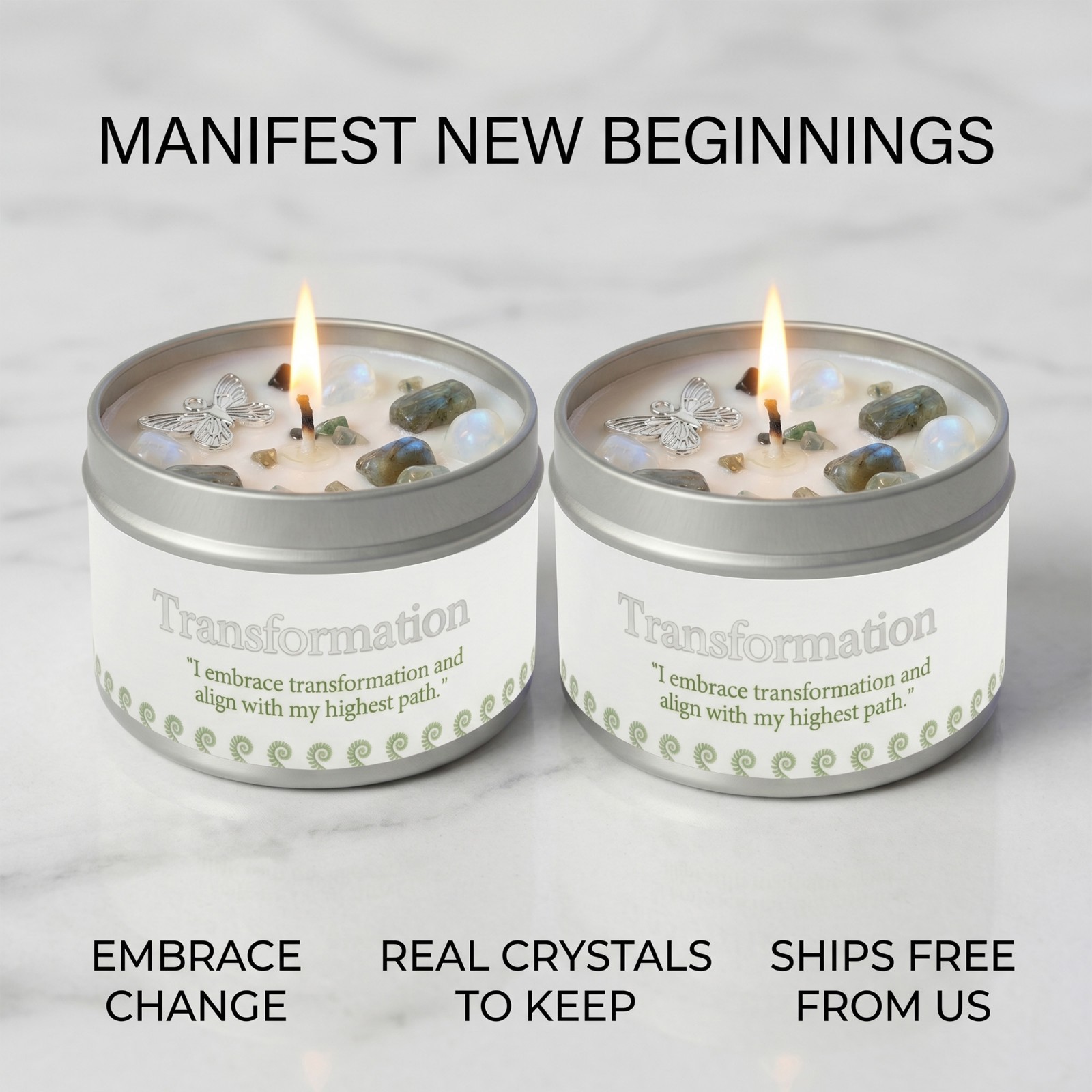 2 Pack Moonstone Crystal Candle Soy New Beginnings Transformation Intention