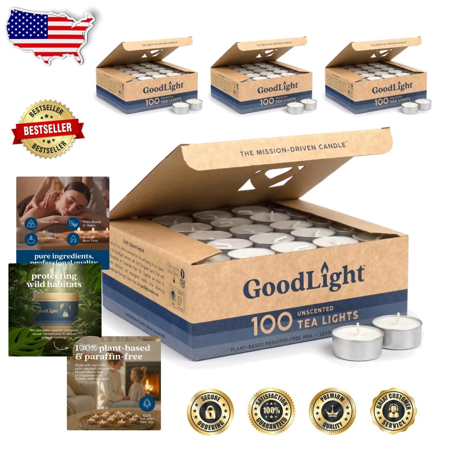 Paraffin-Free Tea Lights – 400 White Candles, Natural Palm Wax, Clean Burn