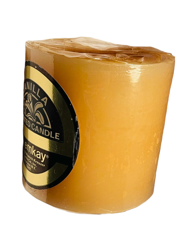 EMKAY CANDLE VANILLA PILLAR VTG NOS 3 X 3” MUENCH KREUZER RARE SOLID COLOR SCENT