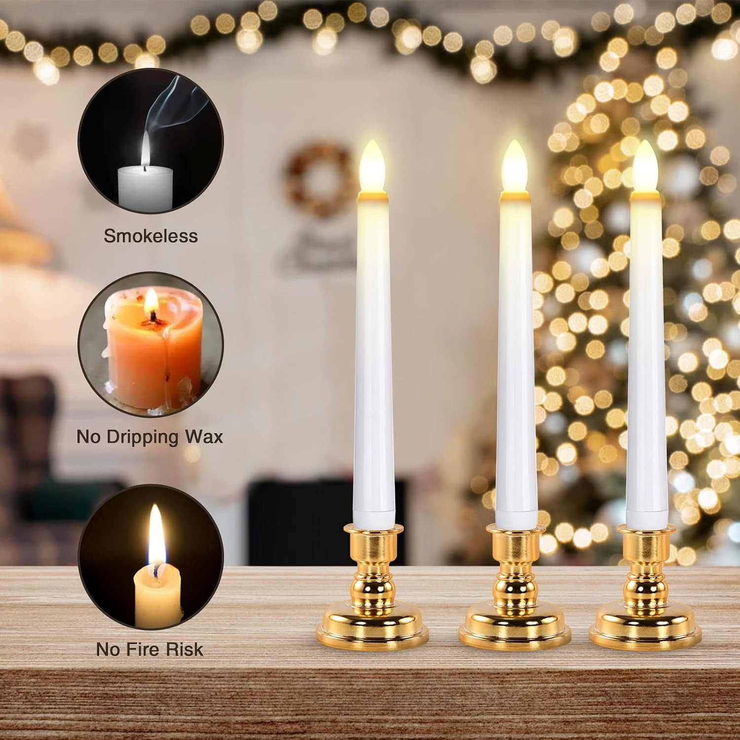 LED Window Candles, Christmas Flameless Window Candle Lights with Timer Battery