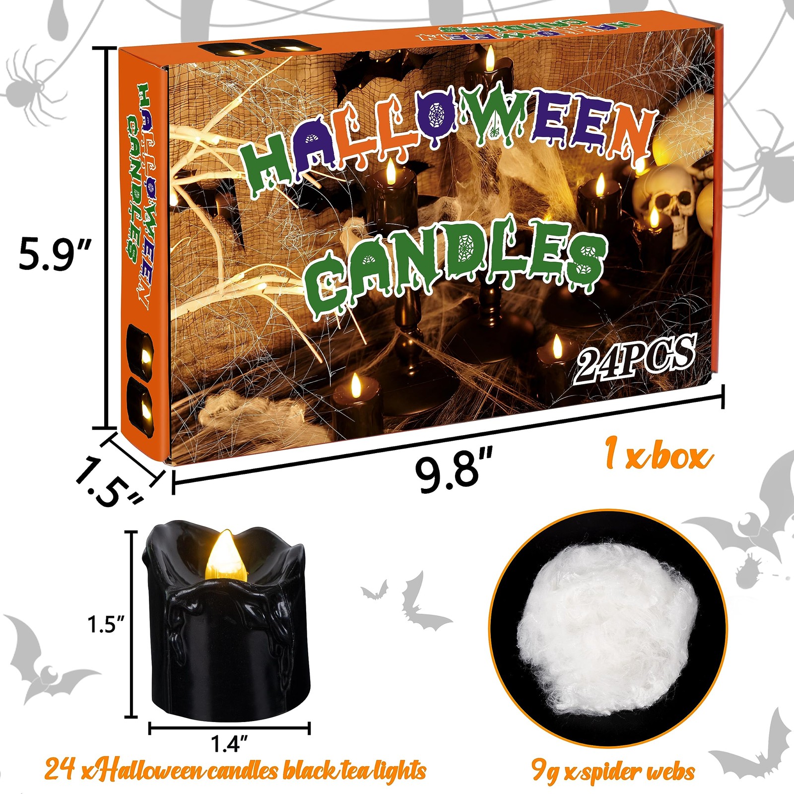 24 PCS Halloween Decorations Indoor Black Tea Lights LED Flameless Battery