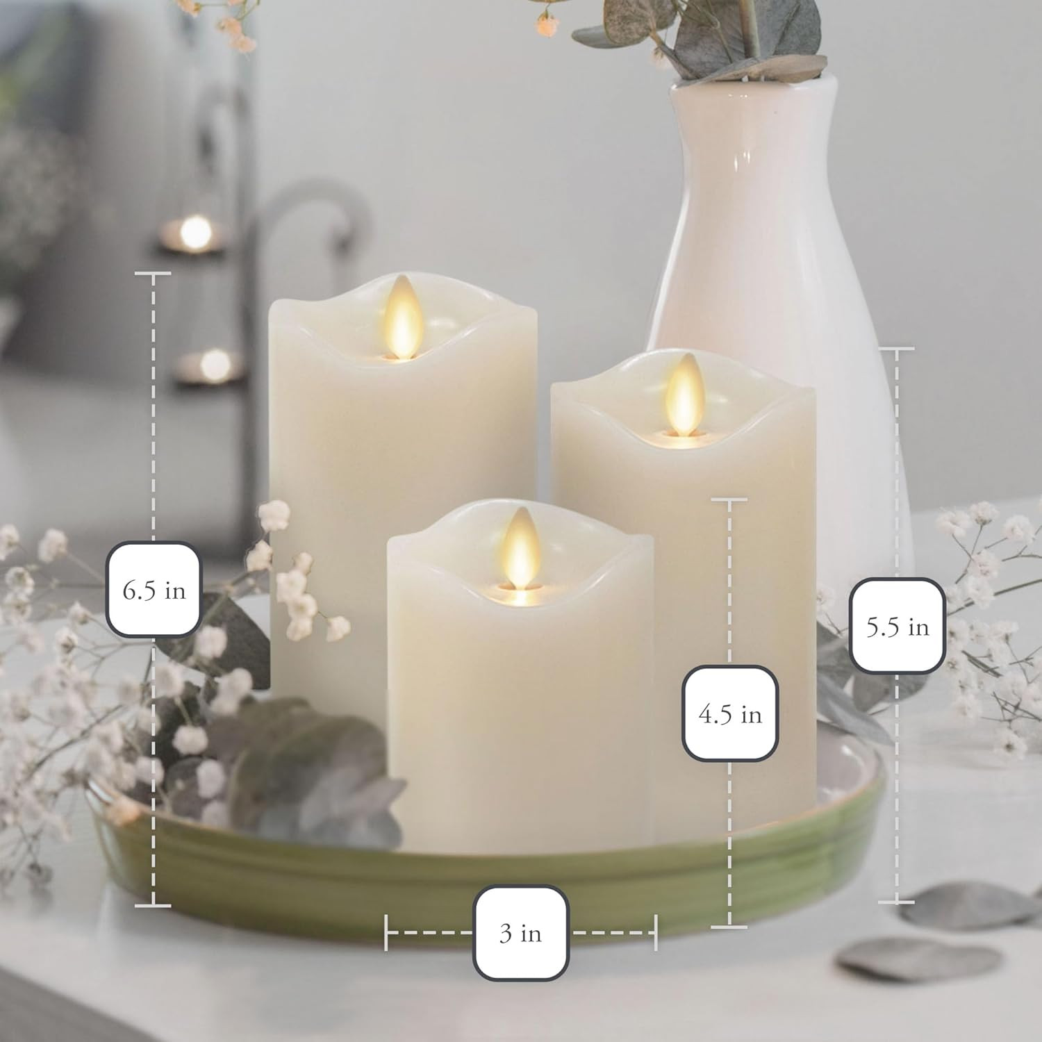 by Luminara Set of 3 (3″ x 4.5″,5.5″,6.5″) Flameless LED F
