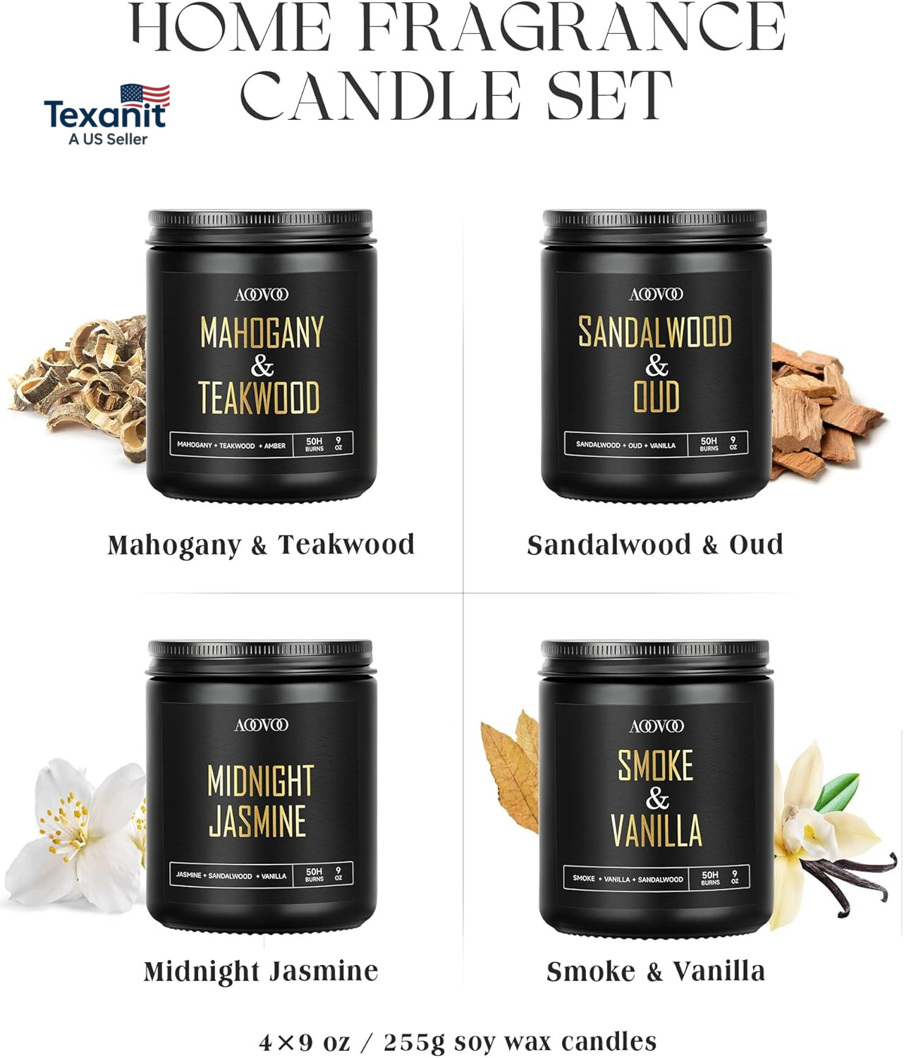 Scented Candles for Men – 4 Pack Candles for Home Scented, 36Oz Soy Wax, 200 Hou