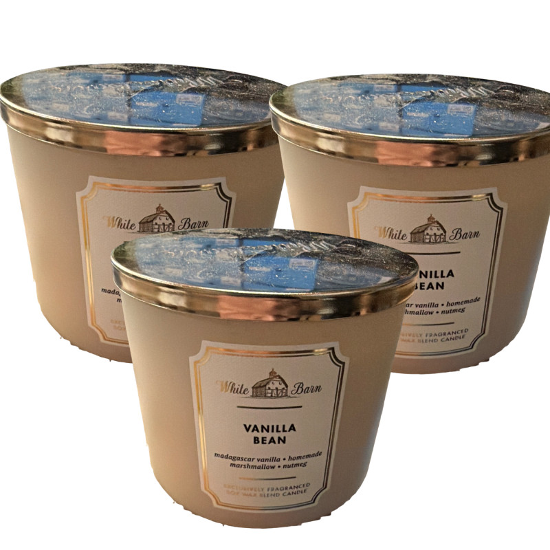 3 Pack White Barn Vanilla Bean 3 Wick Candles Bath & Body Works Large