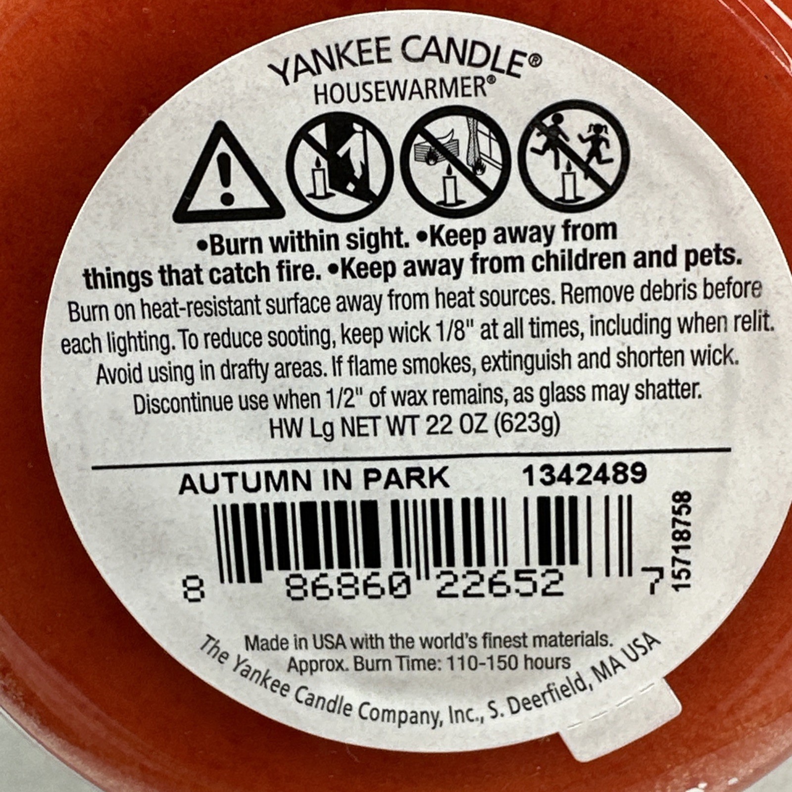 Yankee Candle Retired AUTUMN IN THE PARK 22oz Jar Discontinued Fall Apple New