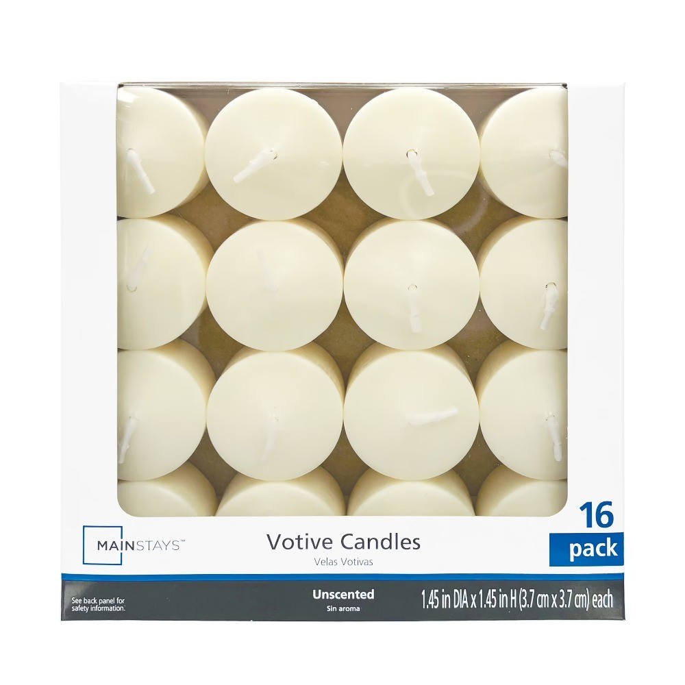 Unscented Votive Candles, White, 16 Count