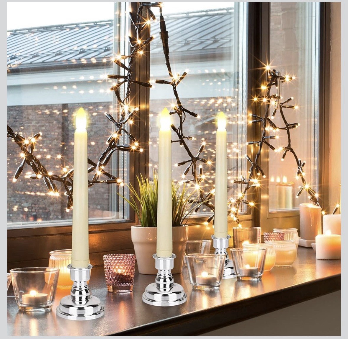 9PCS Candles SET,Christmas Flameless Window Candle Lights with Timer Battery O..