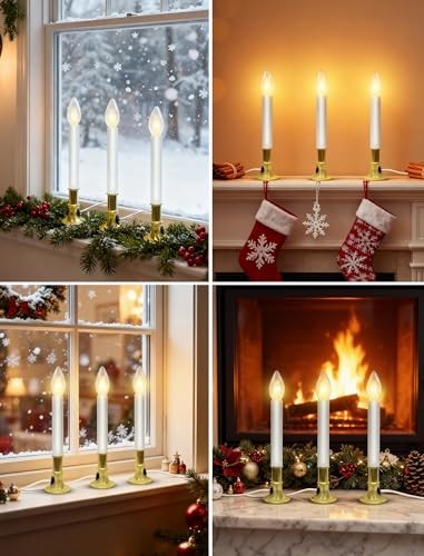 4 Pack 9″ Flameless Window Candles with Timer, Warm White C26 7W Bulbs, Plug-in