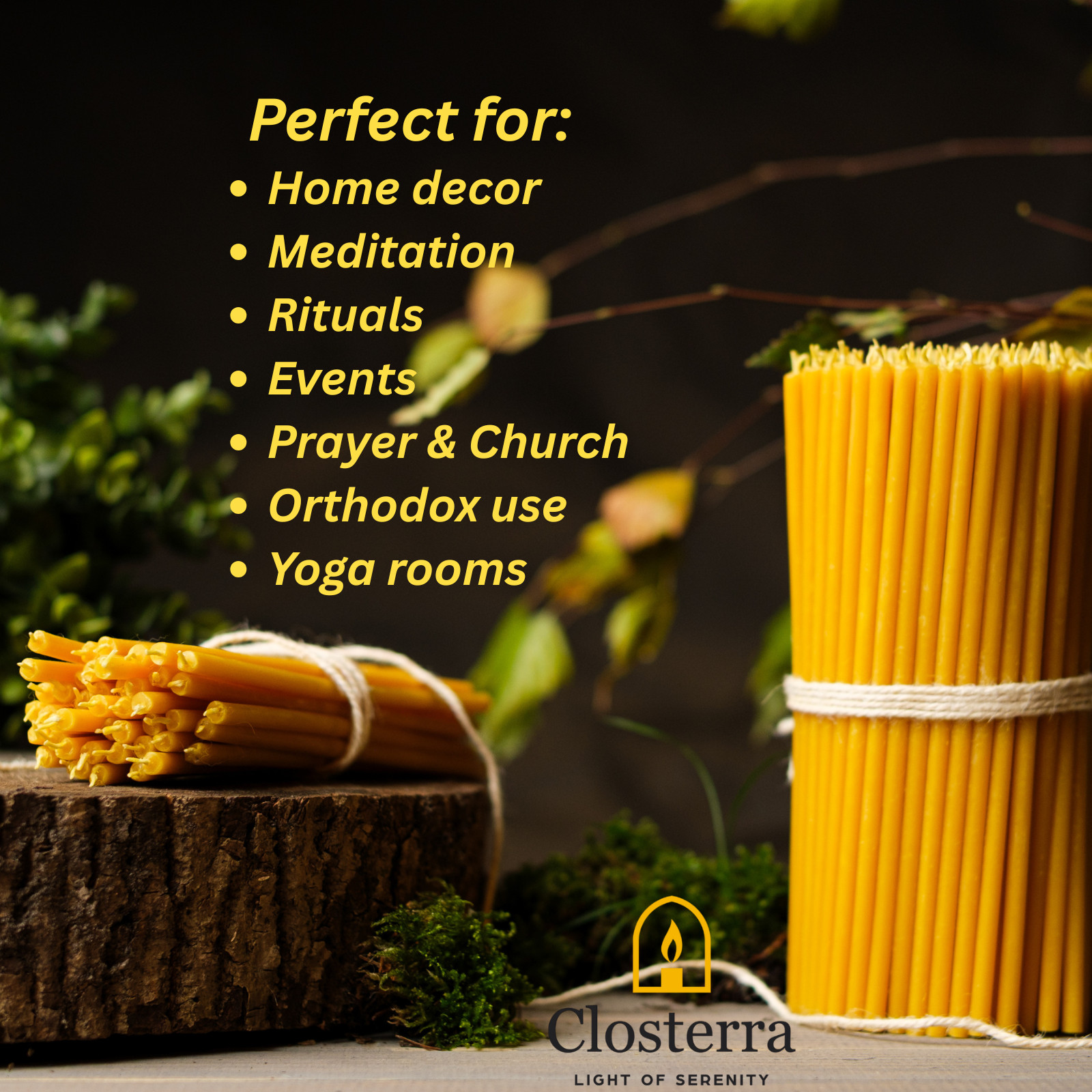 Pure Beeswax Candles 6.3″ Thin Taper 0.2″ Church Orthodox Bulk 200 Pack