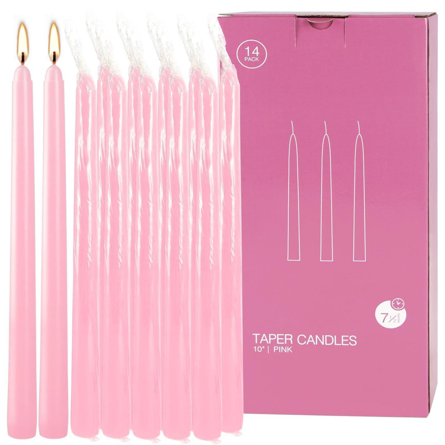 14 PCS Pink Taper Candles 10 Inch Unscented Dripless Long Burning Wedding