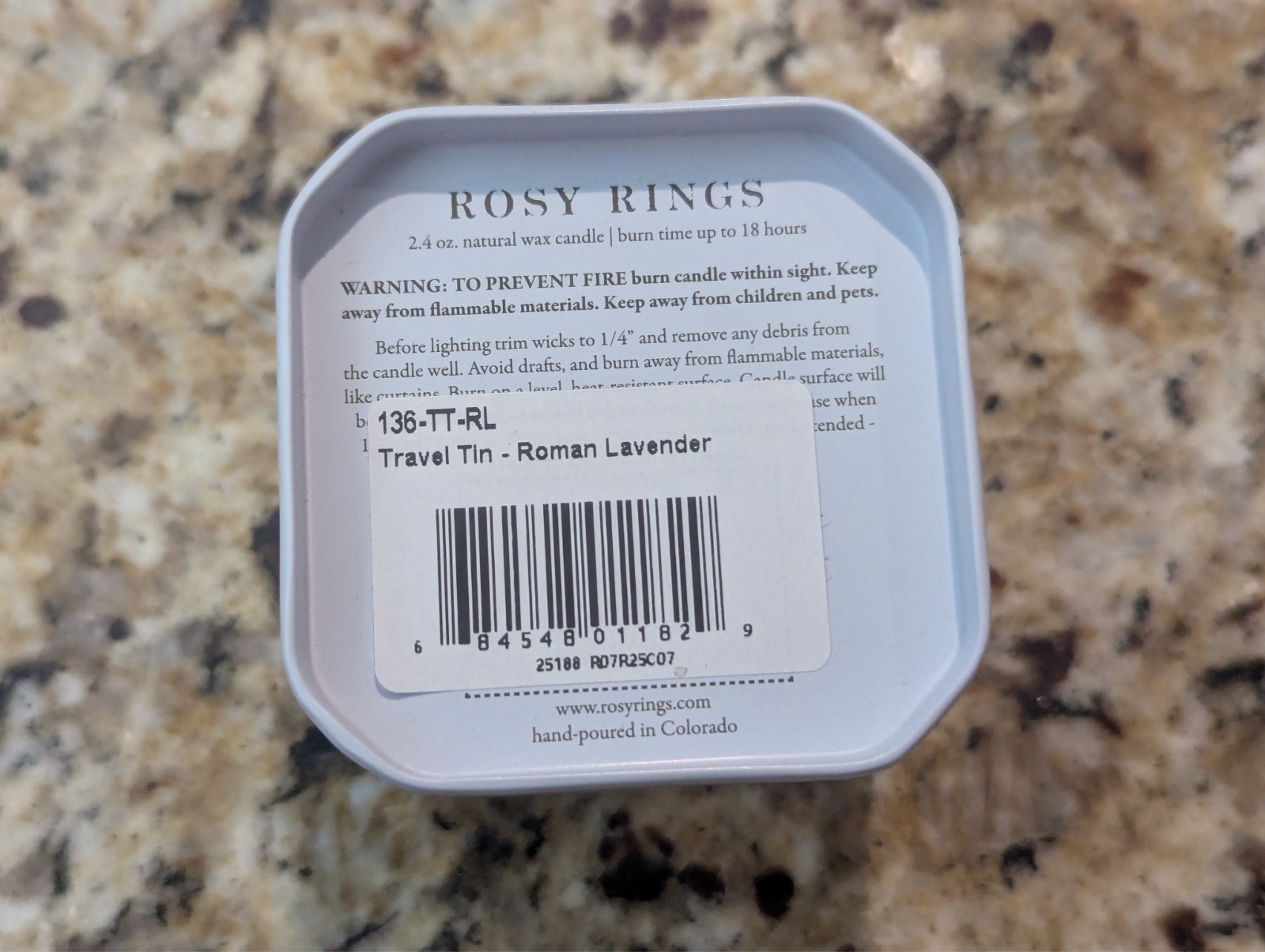 Rosy Rings Natural Wax Candle Roman Lavender Travel Tin 2.4 oz