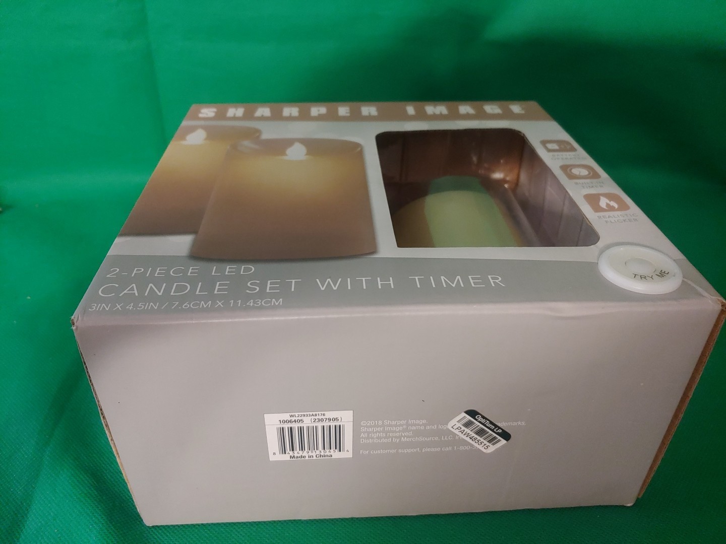 New Sharper Image 2 Piece LED Flicker Candle Set Timer 2 AA Batteries Real Wax