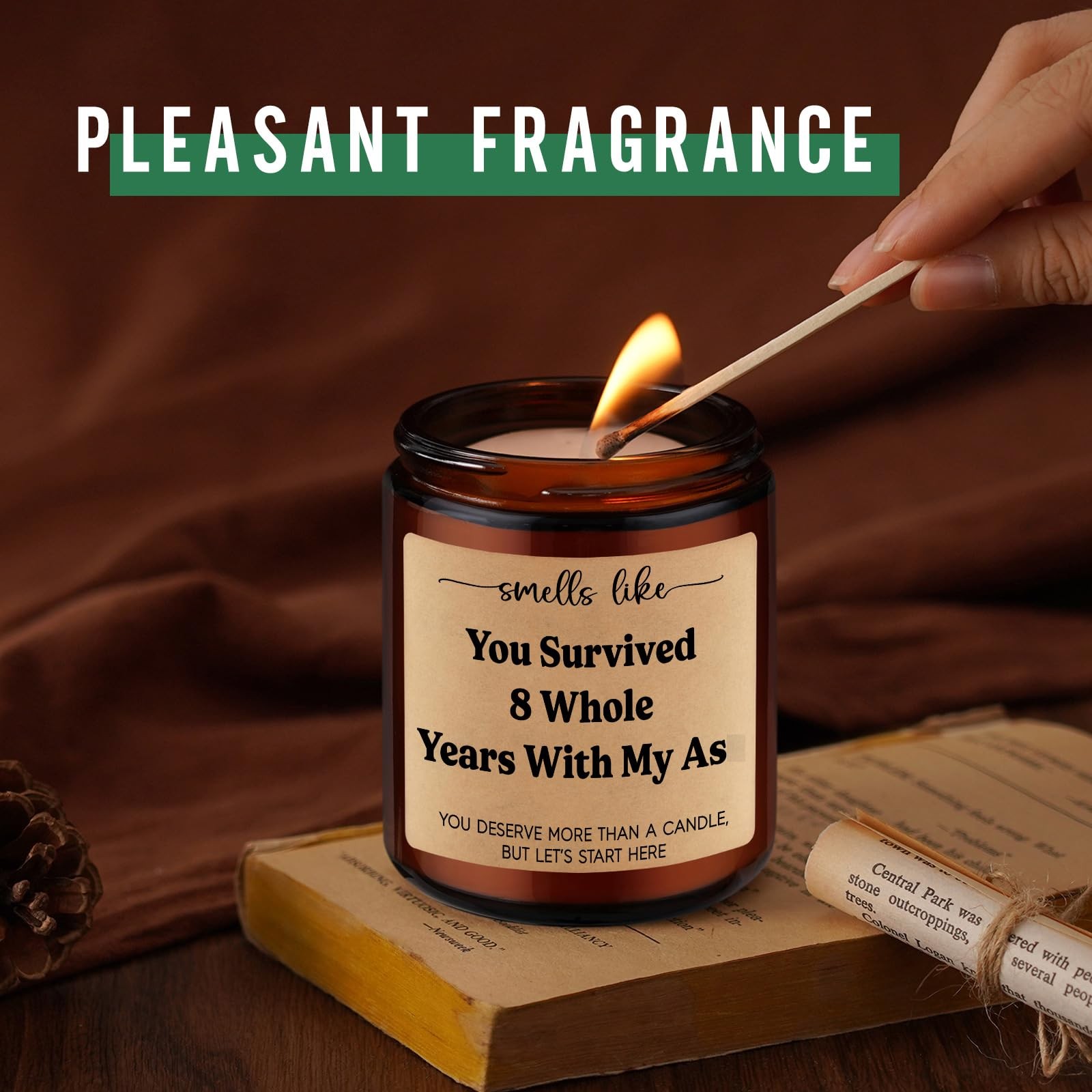 Bronze 8 Year Anniversary Candle Eighth Wedding Gift Present Her Him Wife