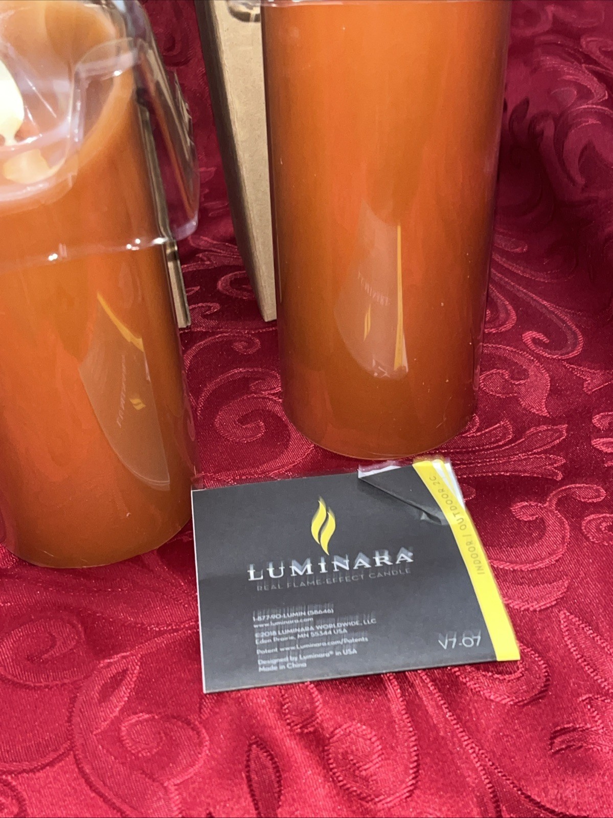Luminara Orange Pillar Graduating Candle Set of 2 NEW IN BOX