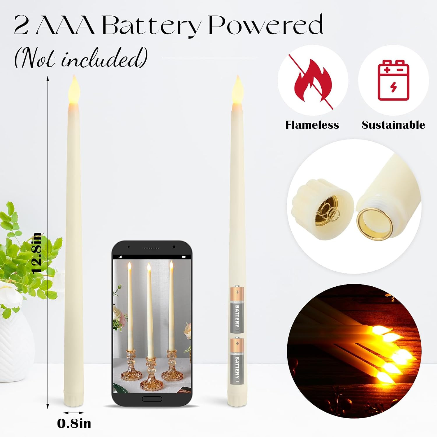 24 Pcs 12.4 Inch LED Flameless Taper Candles Battery Operated Candles