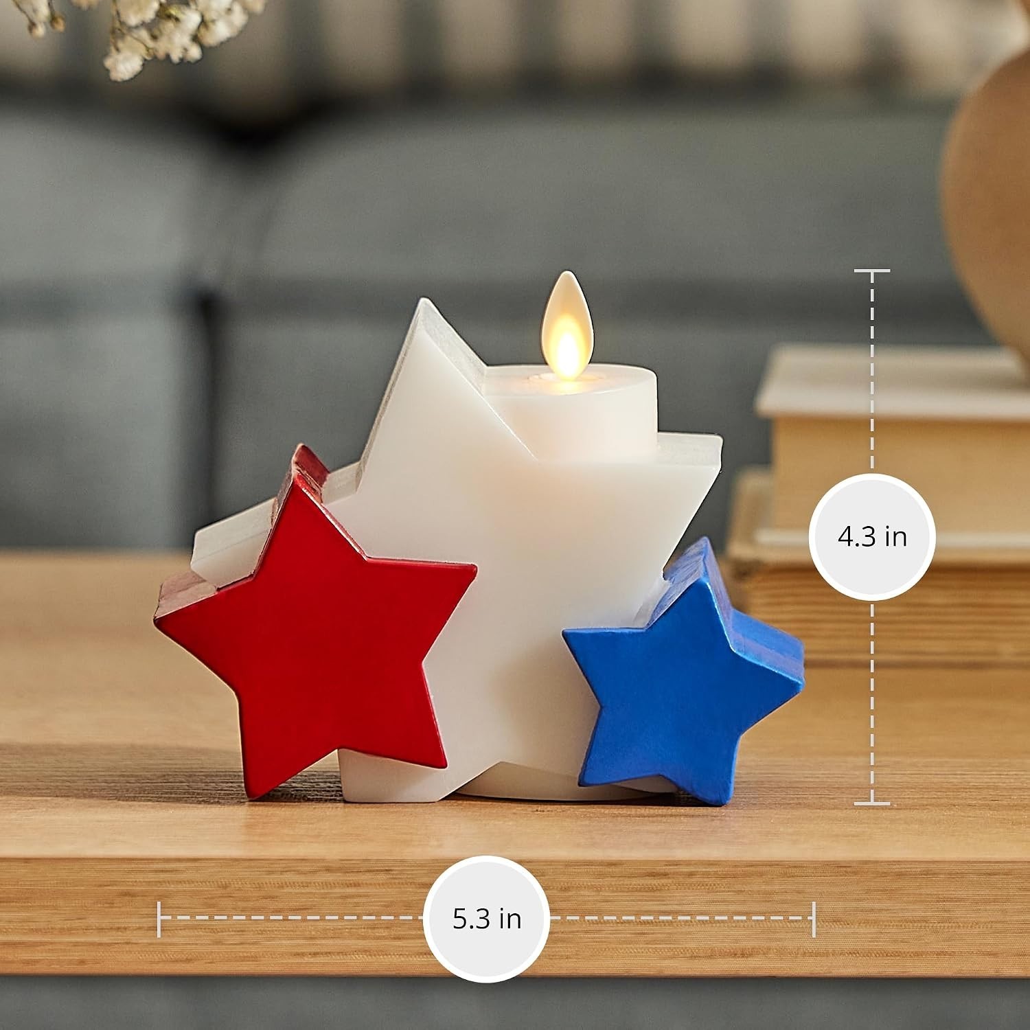 Cordless Bright White Liberty Stars Candle – Elegant LED Nightlight for Safety