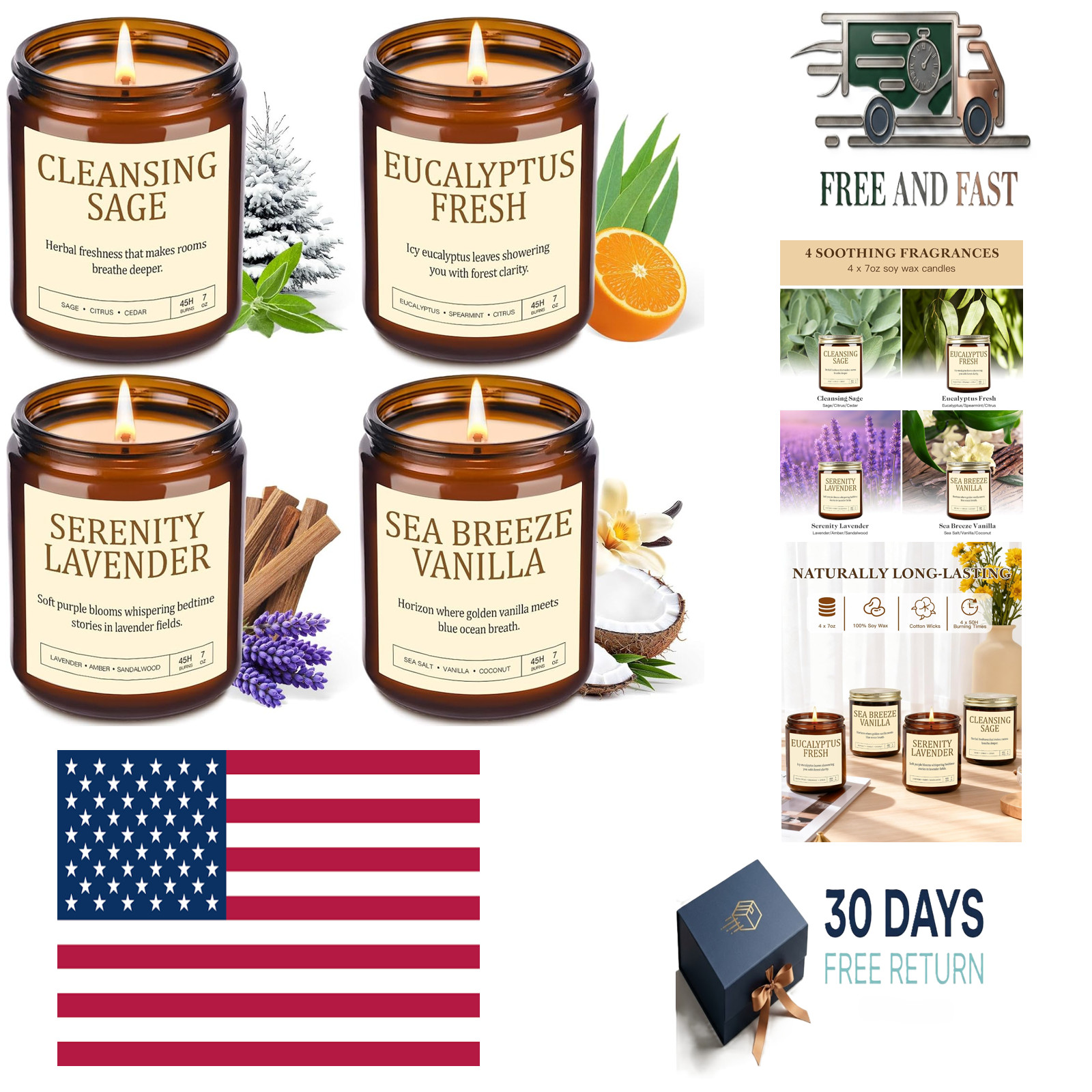 Scented Candles Gift Set, Long Lasting 4 Pack Aromatherapy Candles for Home
