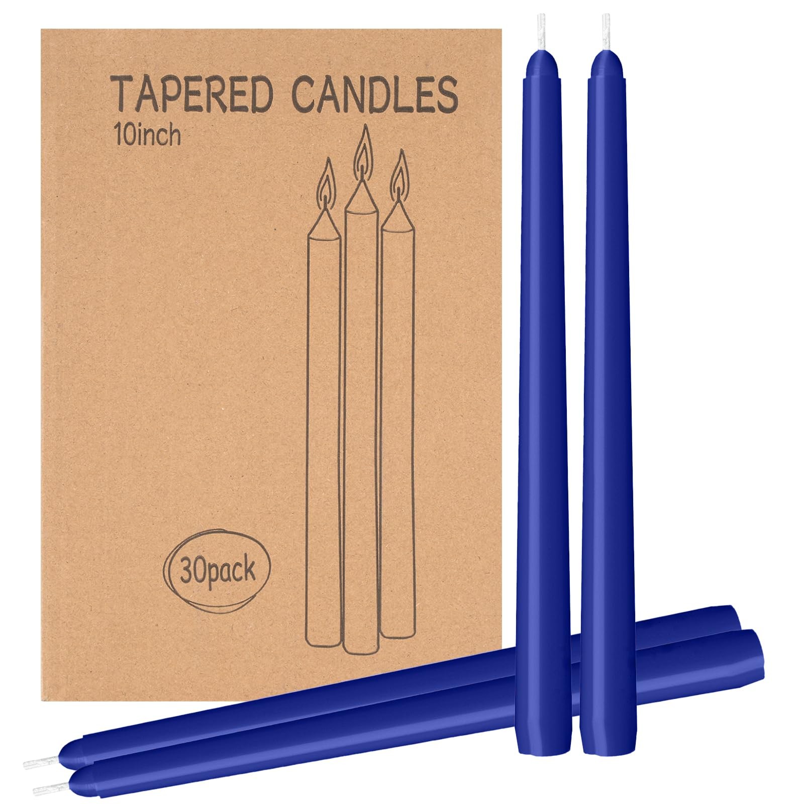 30 PCS 10 Inch Blue Taper Candles Dripless Smokeless Unscented Long Burning