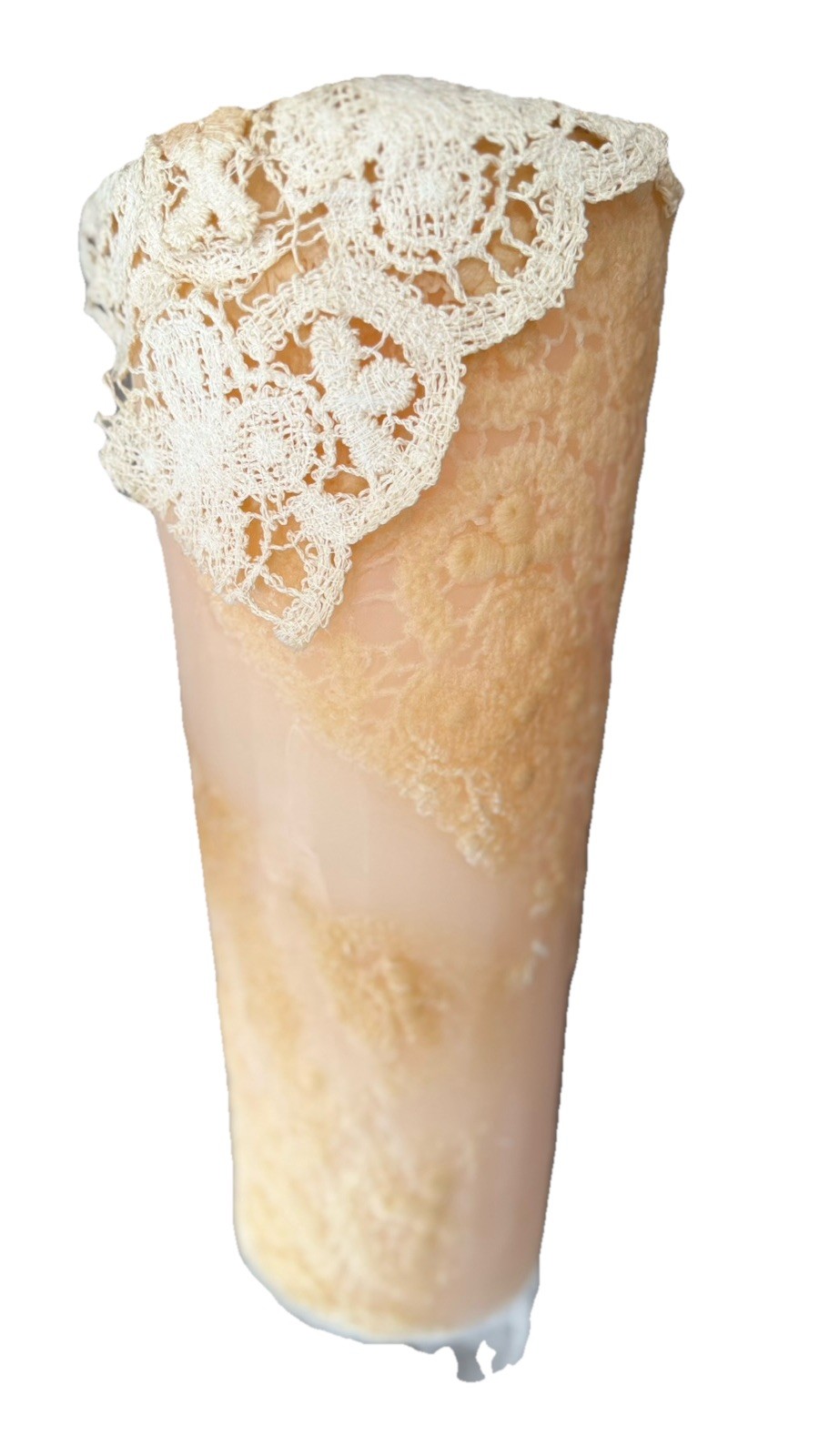 Arte Pura Handmade Italian Decorative Candle Lace Pillar- 11.5” Tall Ivory Cream