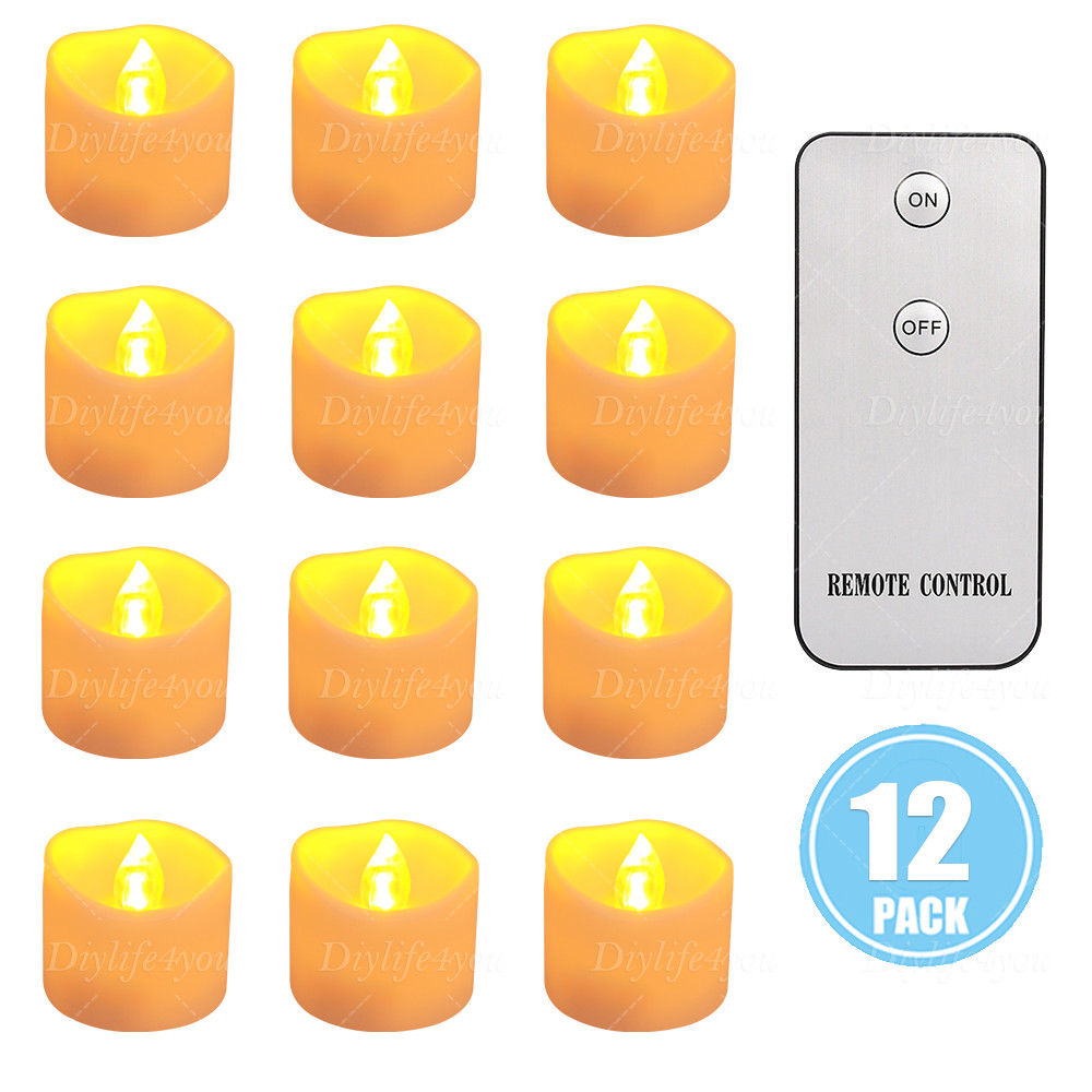 12/24PCS LED Tea Lights Flickering with Remote Candles Votive Battery Operated