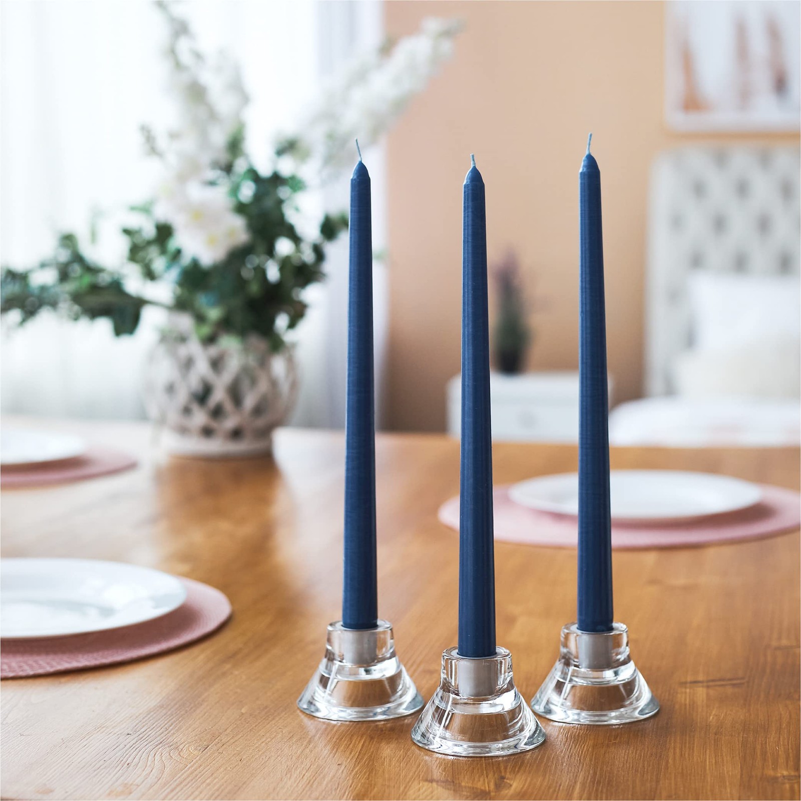 4 PCS Dark Blue Taper Candles 8 Inch Dripless Long Burning Unscented Decor