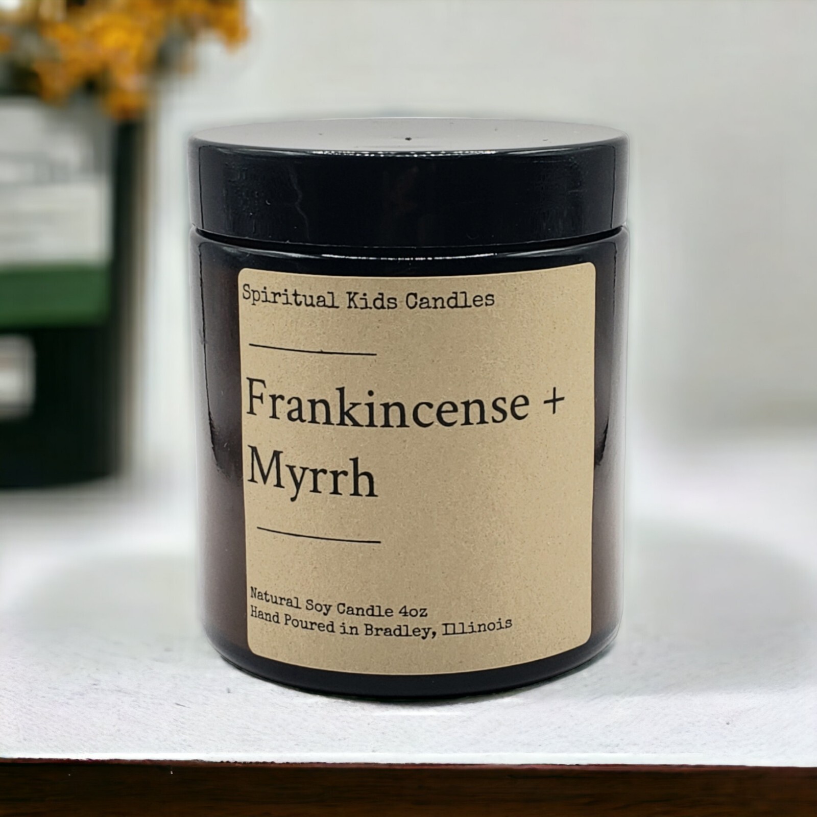 Frankincense & Myrrh Soy Candle 4oz Glass Jar 20-25 Hour Essential Fragrant Oil