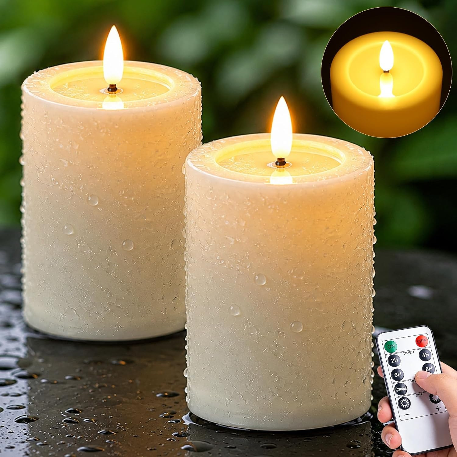 🕯️ 2Pack Outdoor Waterproof Flameless Candles Flickering Remote Timer Moving🌧️