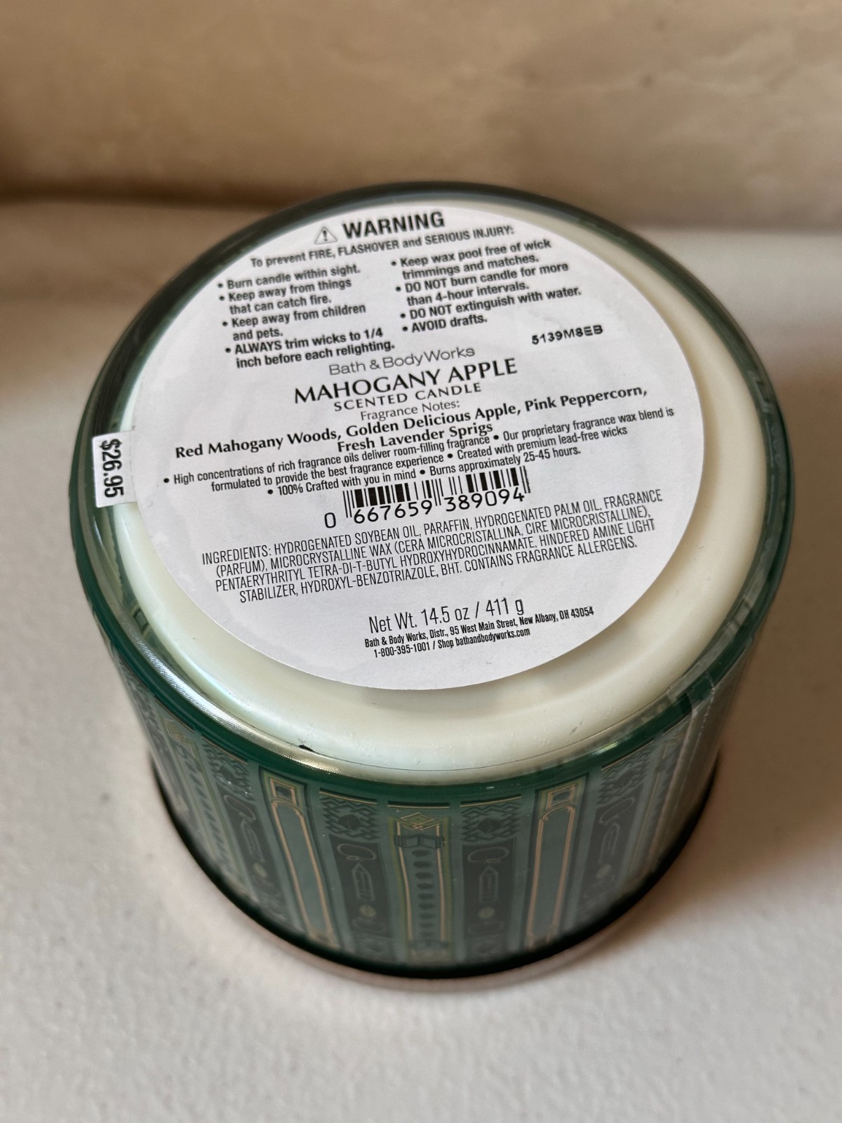 Bath & Body Works Mahogany Apple Candle 3-Wick Large 14.5 OZ NEW