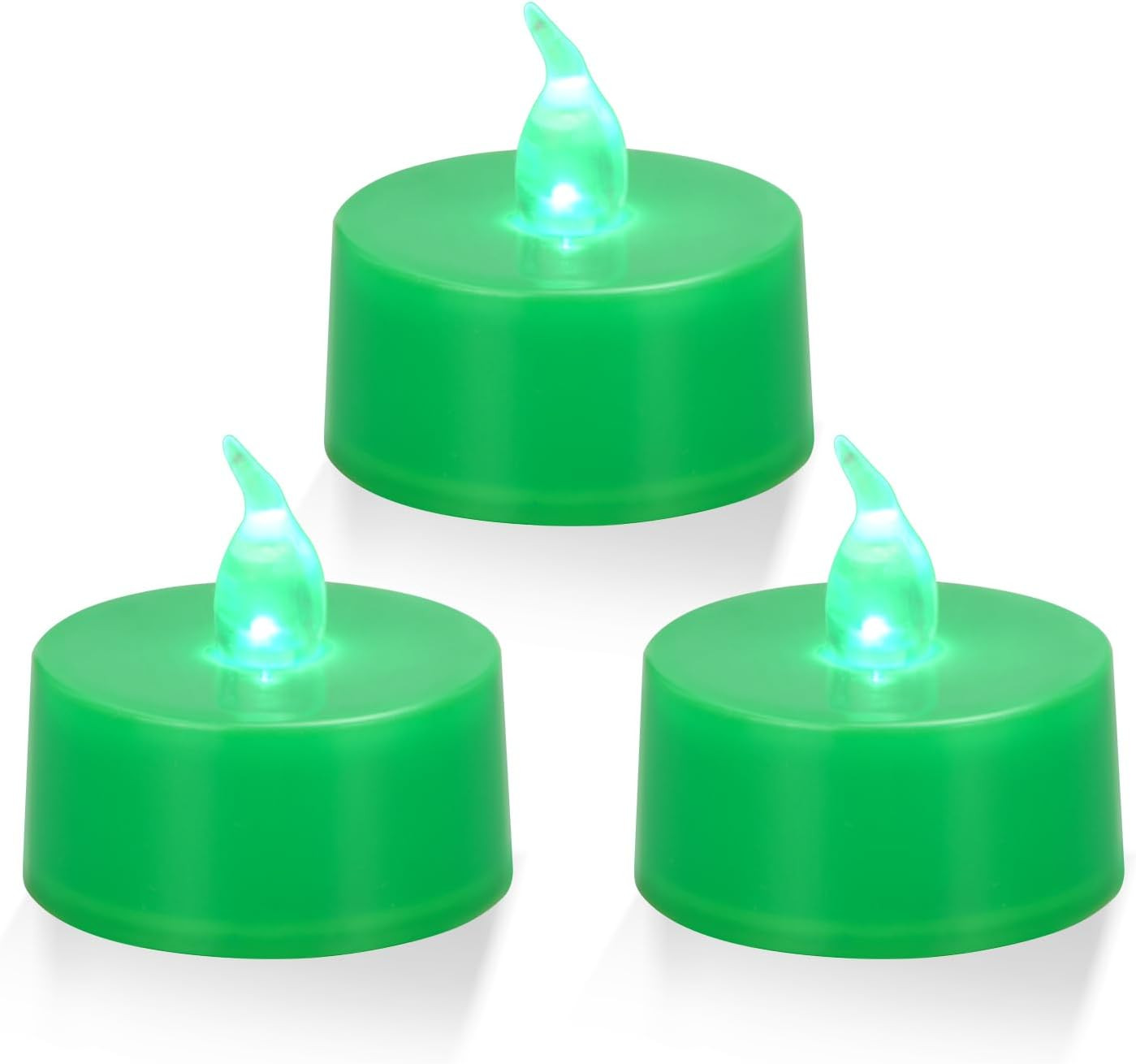 24 Pack Green Light Non-Flickering Flameless Tea Lights, Green Base, Last 100H+,