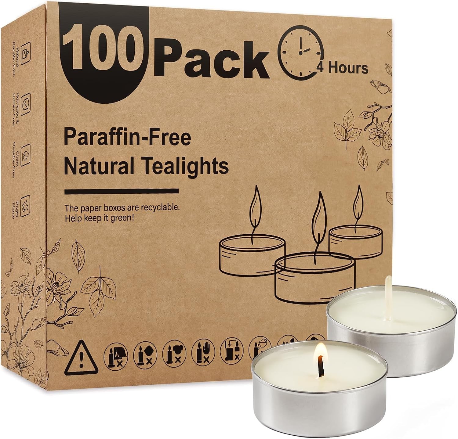 Unscented Palm Tea Lights Candles 100 Pack Bulk, 4.5 Hours Long Burning White…