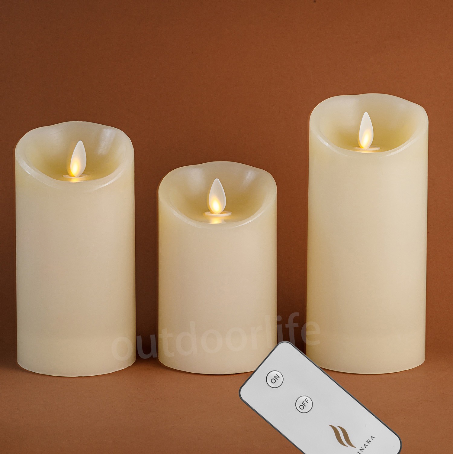 Luminara Flameless Pillar Wax LED Candles w/ Remote Moving Flame Timer Ivory 3″D