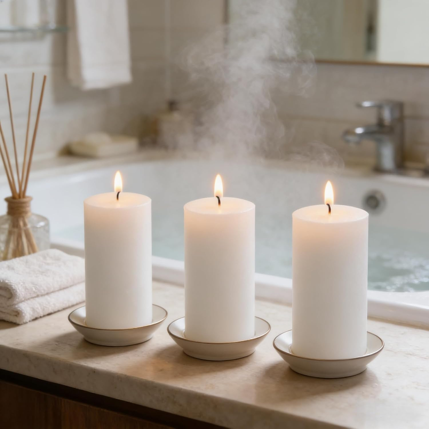 2 Pack 3X6 Inch White Unscented Pillar Candles – 70 Hour Long Burning Dripless