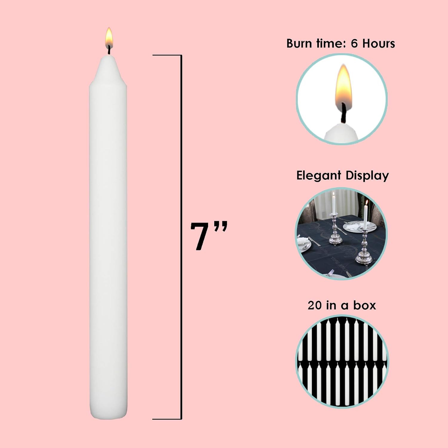 White 7 In Dripless Smokeless Unscented Dinner Candles (20 Pack)