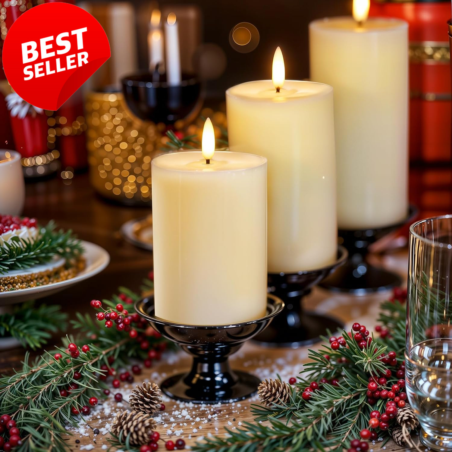 3x6in Flameless LED Pillar Candles White Real Wax Remote Timer Set of 2 – US