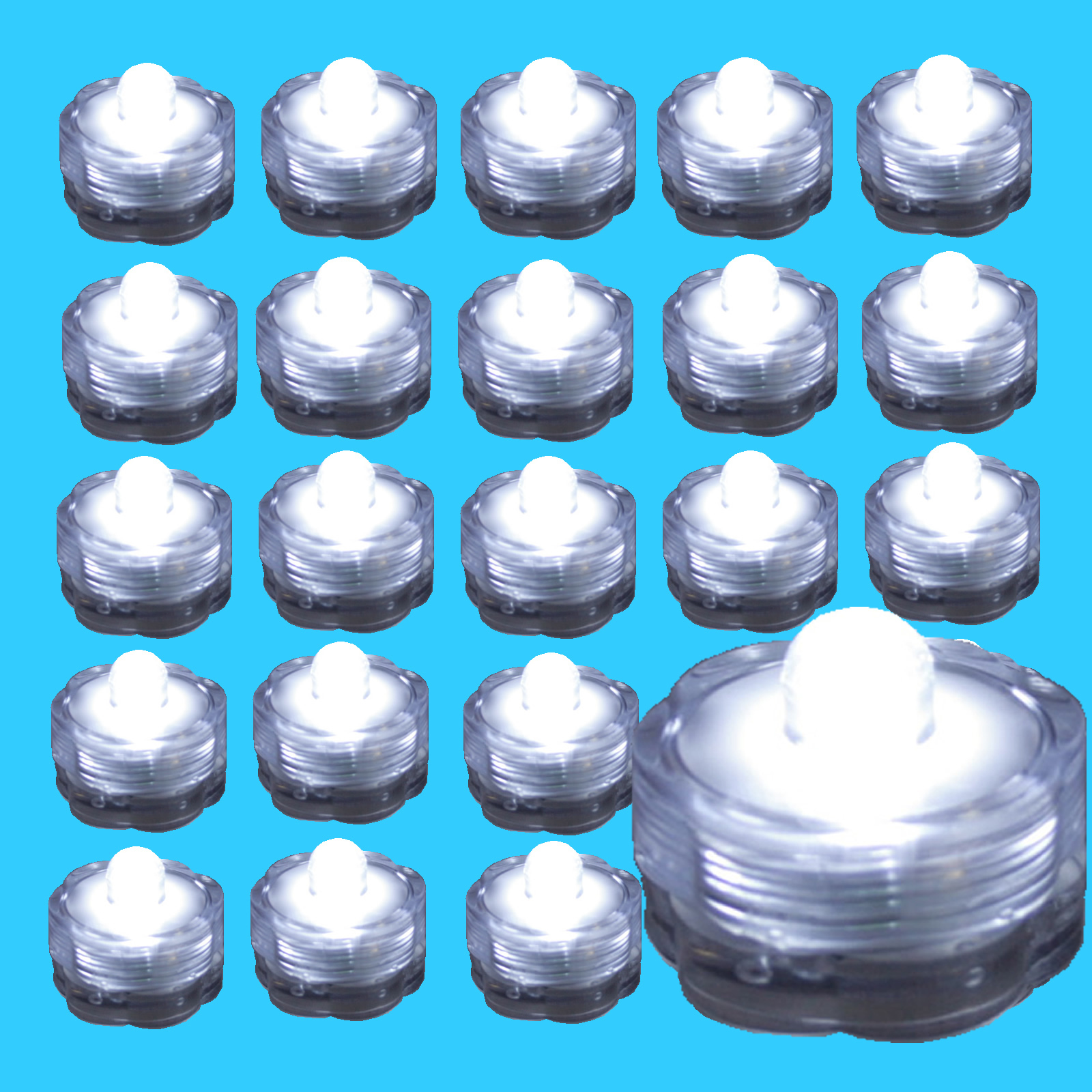 24 Pack~White~Submersible Waterproof Underwater Battery LED Tea Light~Wedding