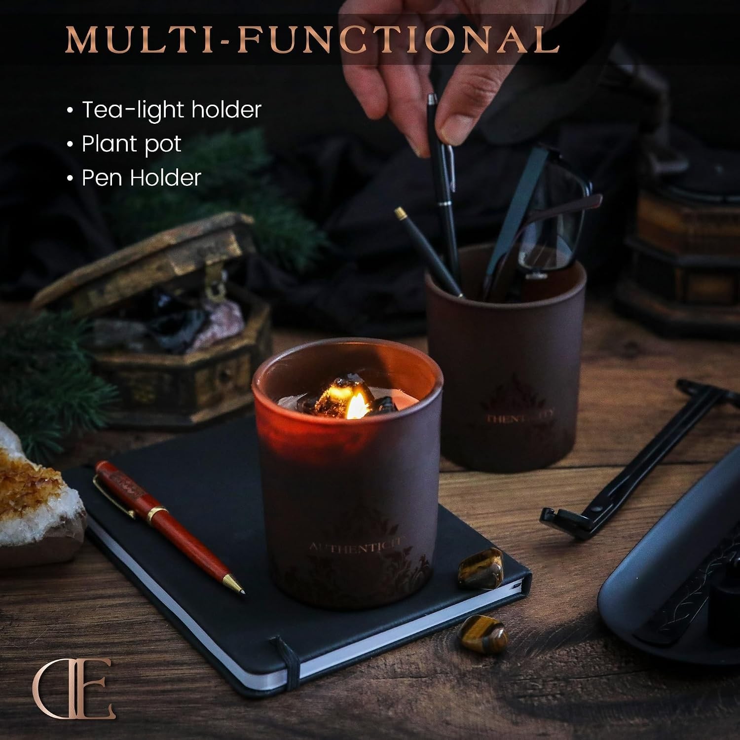 Luxury Forest Mahogany Empowerment Candle with Black Tourmaline Crystals – 7.4oz