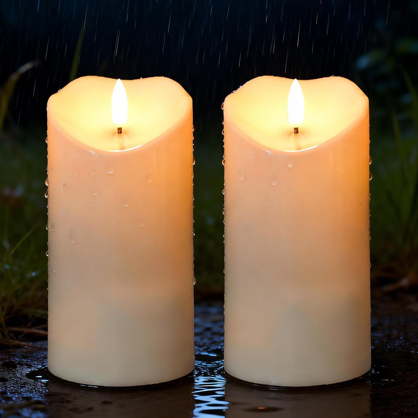Solar Candles Outdoor Waterproof, Flameless Flickering Pillar Candles 2 Pack