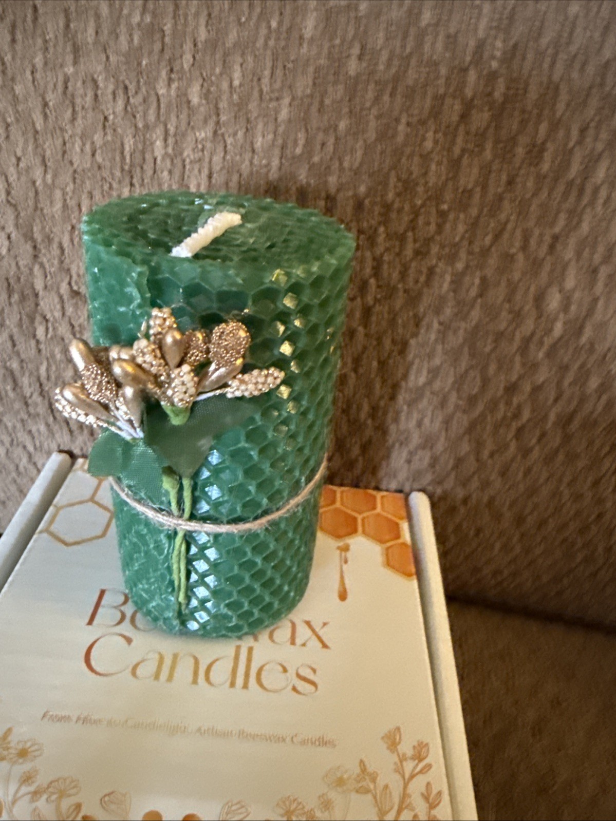 Set Of “2” Green Beeswax Candles In A Gift Box