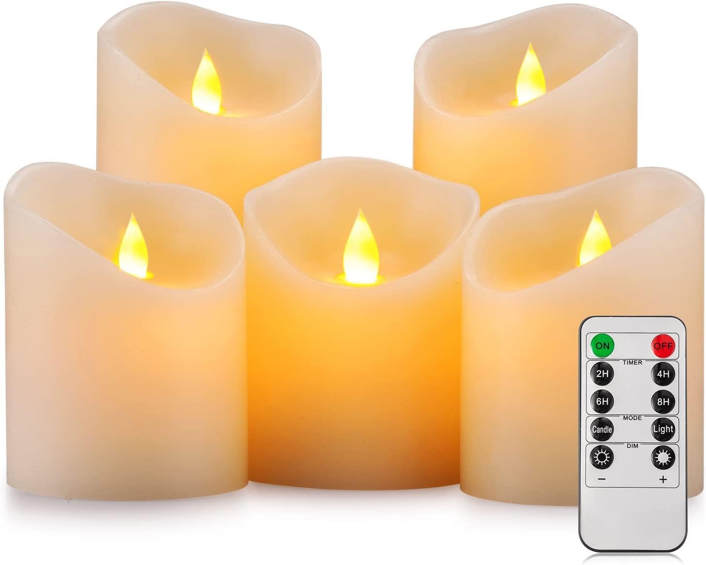 Flameless Candles, Flickering Moving Flame LED Candles Set of 5 (Size: D: 3″ …