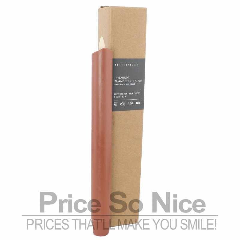 POTTERY BARN FLICKERING FLAMELESS COPPER BROWN TAPER CANDLE – 8″