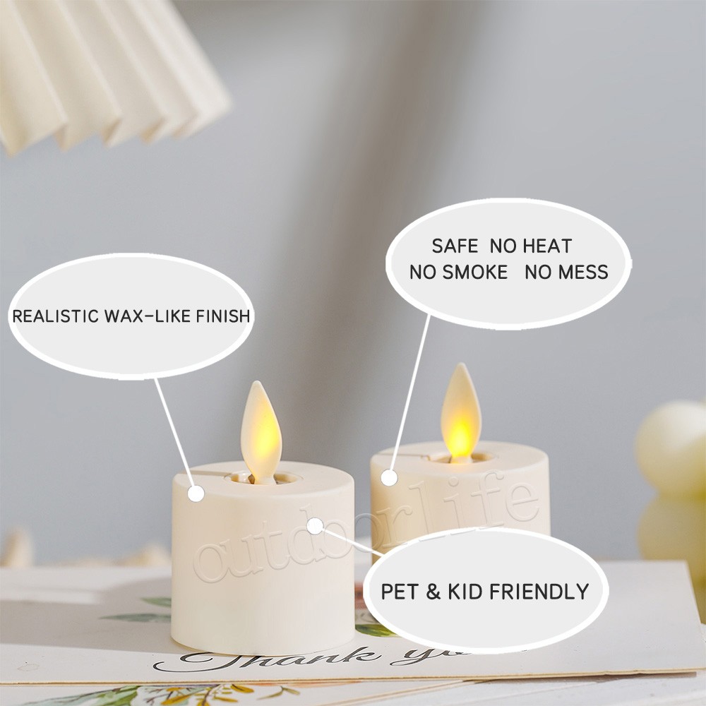 Set of 8 Luminara Flameless Moving Flame Tea Lights w/Remote & Timer 1.4″ X 2″