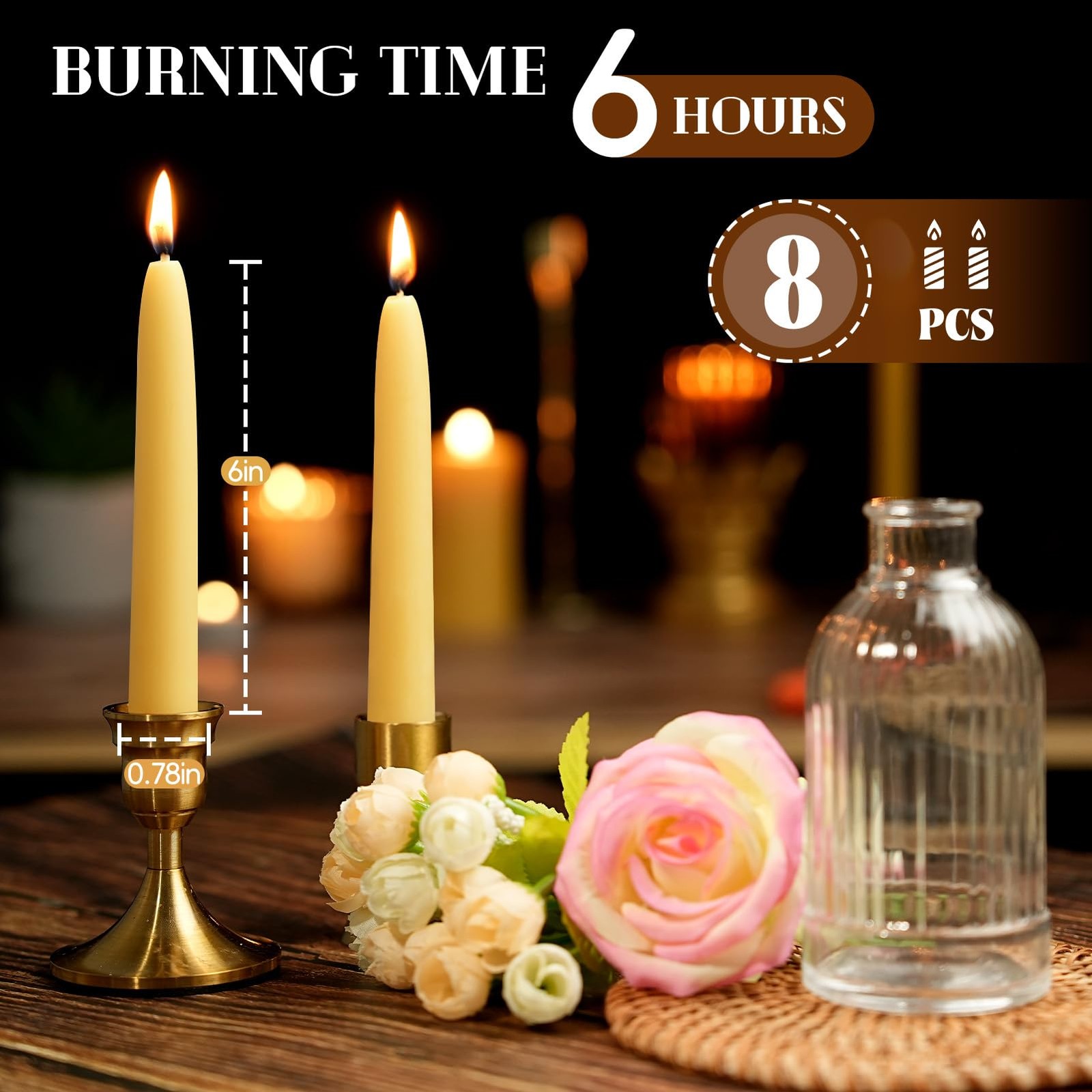 8 Pack Natural Beeswax Spell Candles-6in Beeswax Taper Candles-6 Hour Burning…