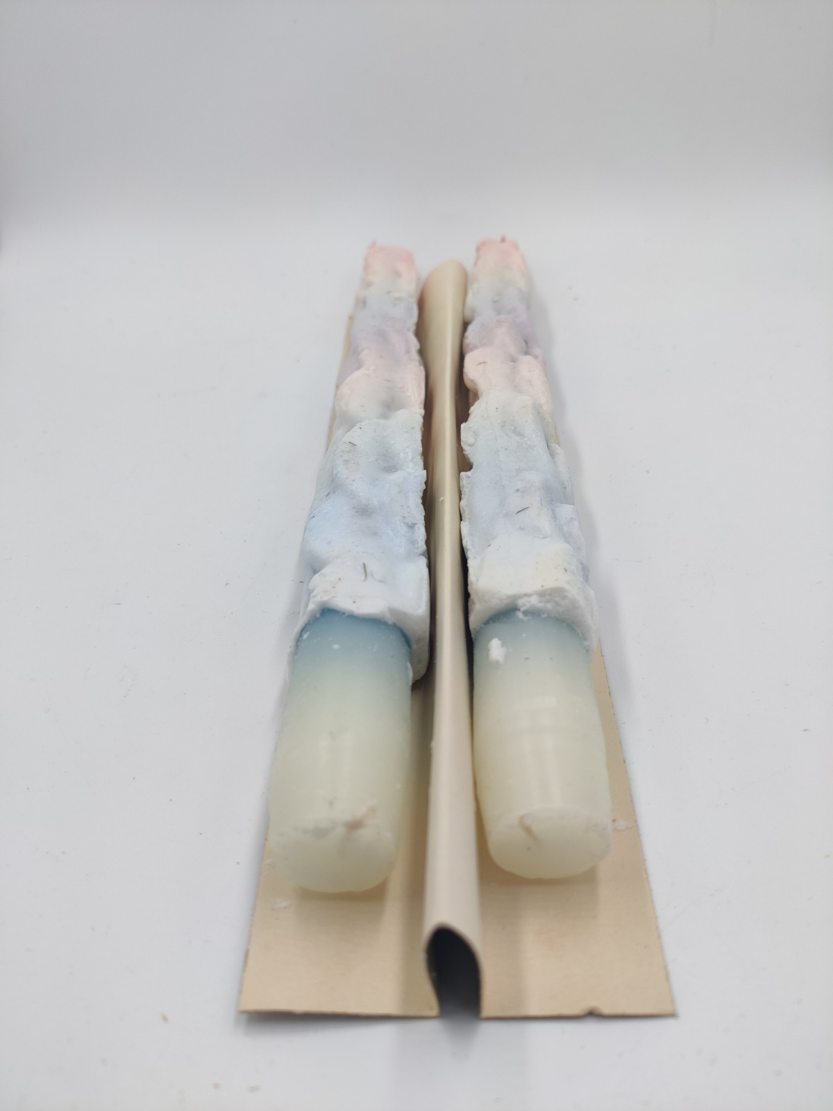 Vintage Colorful Rainbow Drip Taper Candles Cotton Wick Pair 12″ Unused *Cracked
