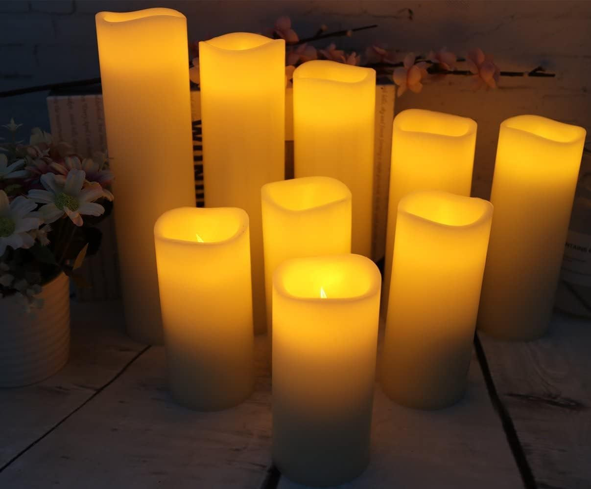 Flameless Candles Led Candles Pack of 9 (H 4″ 5″ 6″ 7″ 8″ 9″ X D 2.2″) Real Wax