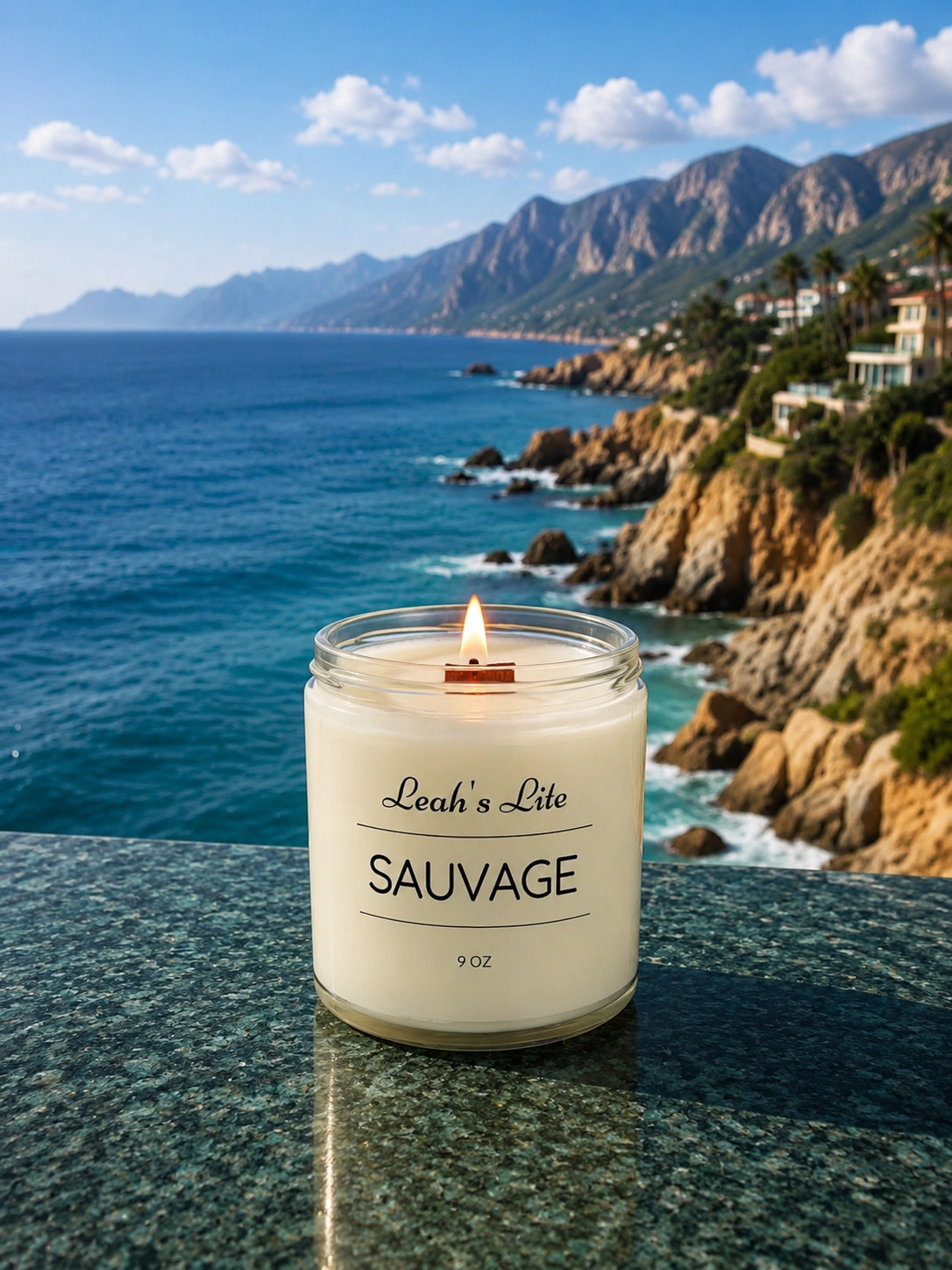 Wood wick * SAUVAGE DIOR FOR MEN TYPE scented * 9oz. * Leah’s Lite Candle Co