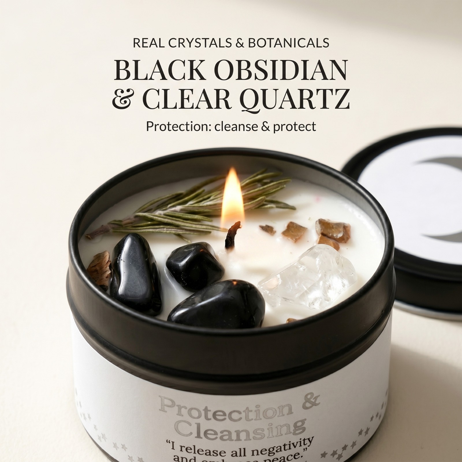 2 Pack Black Obsidian Crystal Candle Soy Protection Cleansing Manifestation Gift