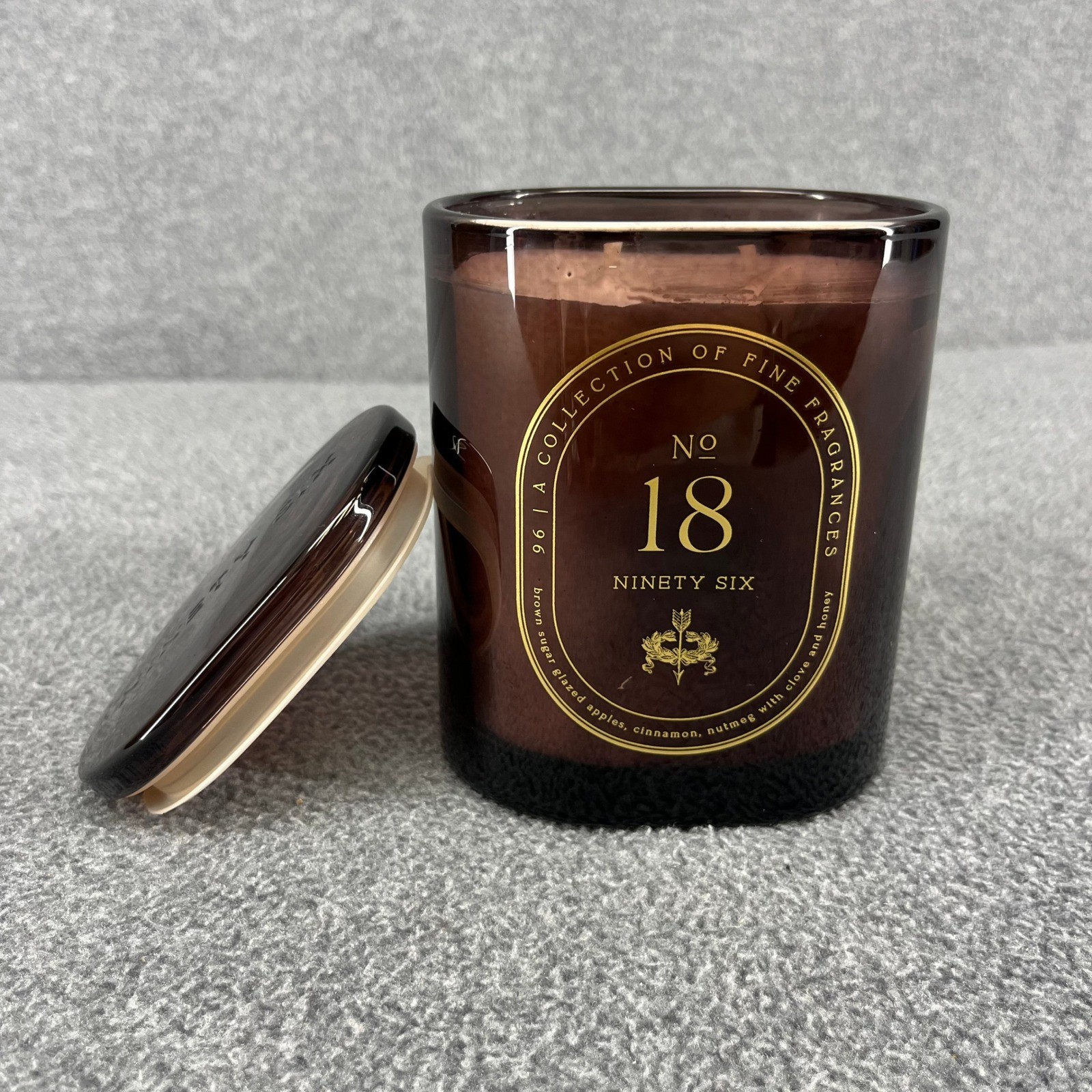 Ninety Six Candle No. 18 Amber Brown Sugar Glazed Apple Scented Lid 10.1 oz