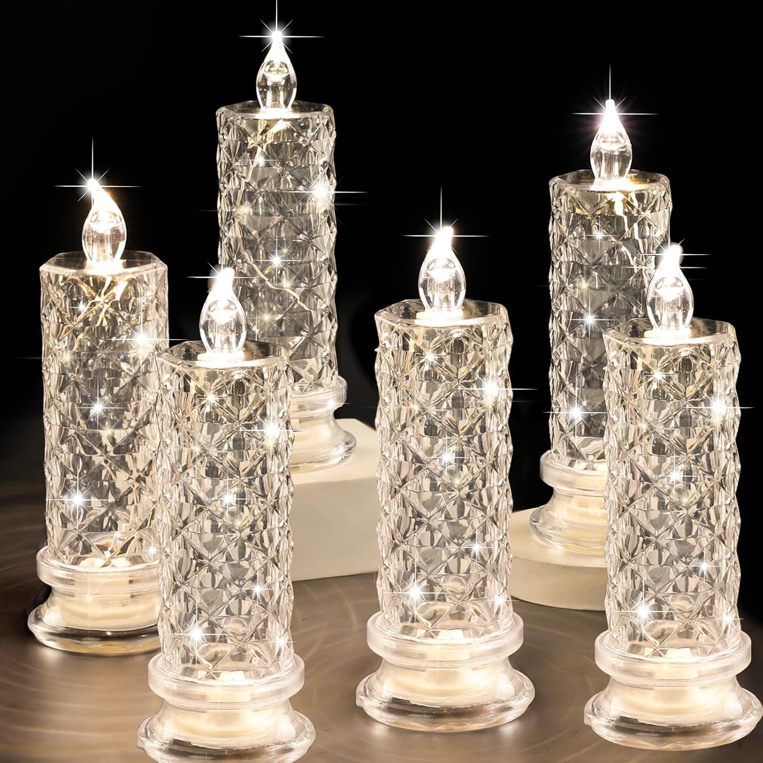Flameless LED Candles Set of 4 with Santa Claus, Snowman Decals – Battery Ope…