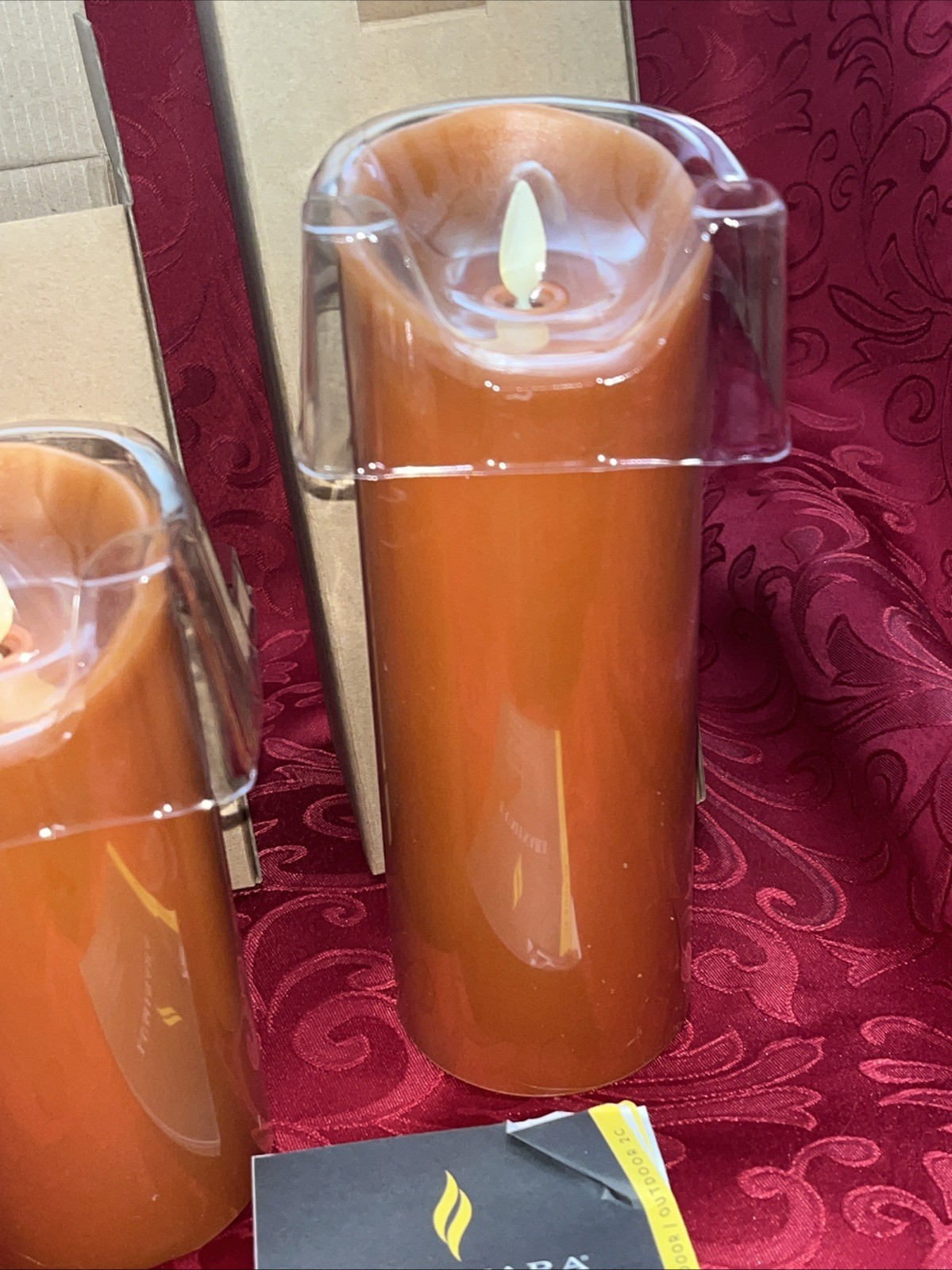 Luminara Orange Pillar Graduating Candle Set of 2 NEW IN BOX