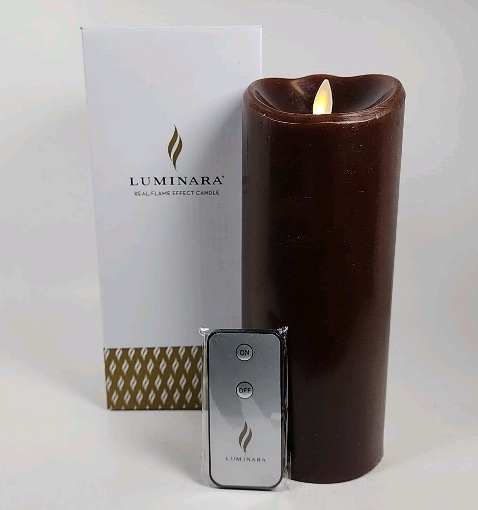 Luminara 8” Dark Brown Real-Flame Effect Candle w/Remote Control